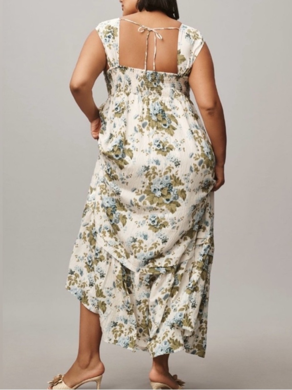 By Anthropologie Floral Blue Rose Maxi Square Neck Dress 1X - Picture 4 of 9